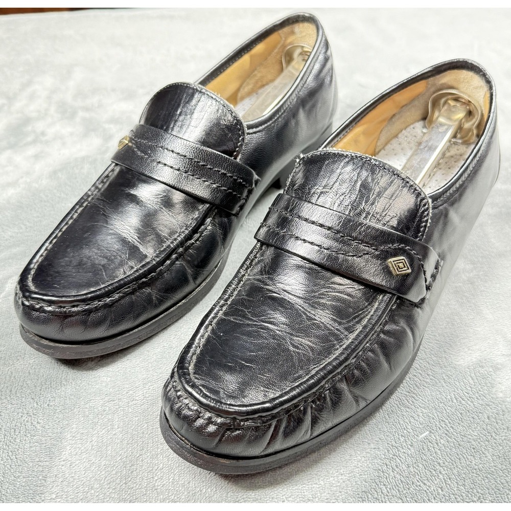 Vero Cuoio Shoes Mens Size 8 M Black Leather Monk Strap Loafers Dress Square Toe